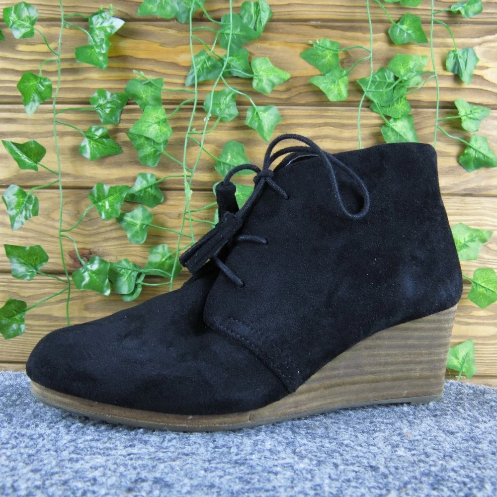 Dr Scholl's Dakota Women's 6.5 Wide Black Fabric Wedge Booties Comfort‎ Lace Up
